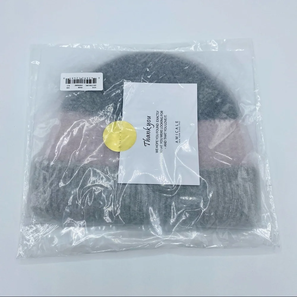 Amicale Cashmere Chunky Cuff Colorblock Beanie